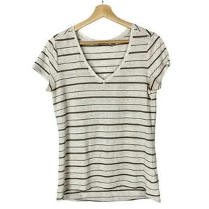 Athleta Brown & Beige Striped V-Neck Short Sleeve T-Shirt S